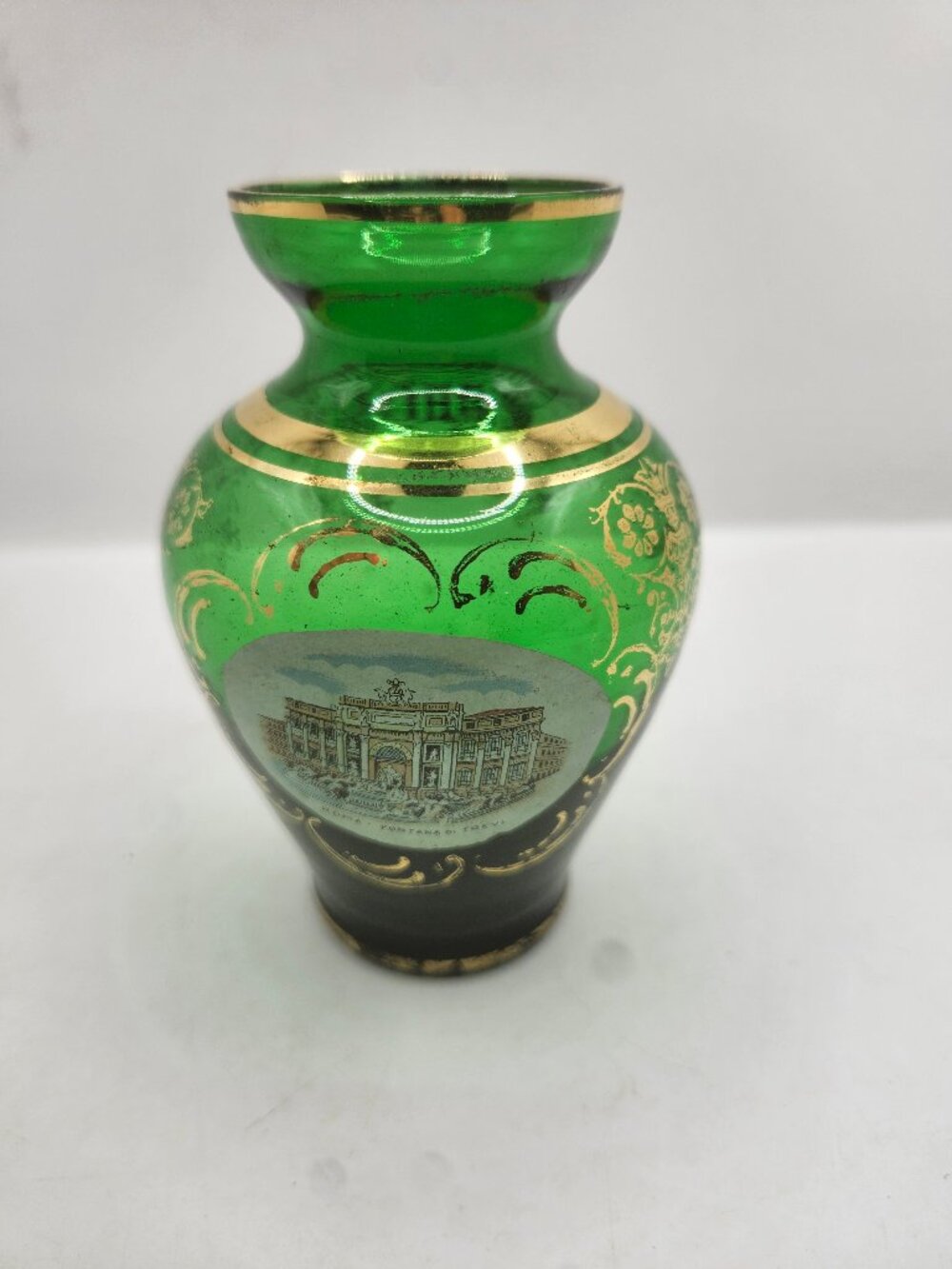 Vintage Vecchia Murano Emerald Green with 24K Gold Vase